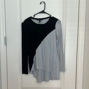 BCBGMaxAzria Black and Gray Asymmetrical Long Sleeve Blouse